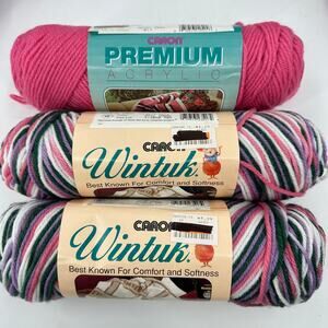 3 Vintage Caron Wintuk Yarn Iris Rose Ombre and Peony Pink Monsanto Acrylic